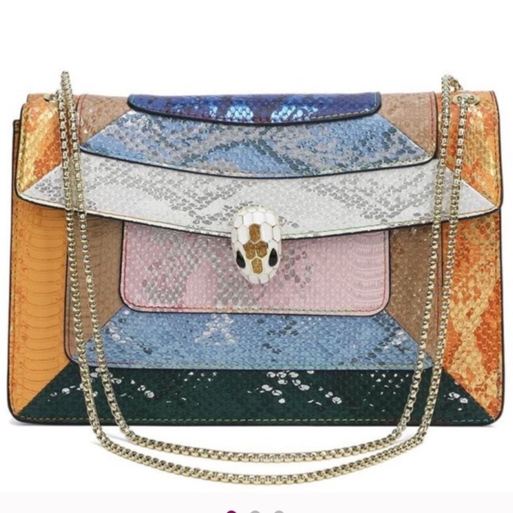 Tiffany & Fred Multicolor Patchwork Snake-Embossed Shoulder Bag NWT